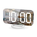 Digital Alarm Clock Mirror LED Display Snooze Function Dim Mode Wall Bedroom