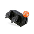 12V~24V DOUBLE SURFACE MOUNT DUAL POWER SOCKET BLACK - Cigarette/Boat/Caravan/RV - BD1