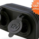 12V~24V DOUBLE SURFACE MOUNT DUAL POWER SOCKET BLACK - Cigarette/Boat/Caravan/RV - XQ1