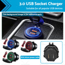 12V Car Cigarette Lighter Socket Dual QC3.0 USB Ports Fast Charger Power Adapter