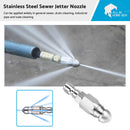 Stainless Steel Sewer Jetter Nozzle For Pressure Washer w/1/4 inch Connect for Drain