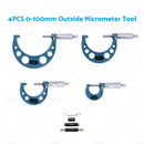 4pcs 0-100mm Outside Micrometer Machinist Tool Set Carbide 0.01m