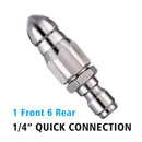 Stainless Steel Sewer Jetter Nozzle For Pressure Washer w/1/4 inch Connect for Drain