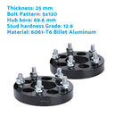 25mm Bolt-On Wheel Spacers Suitable For Holden Commodore VB~VZ M12 X P1.5 (5 X 120) 69.6