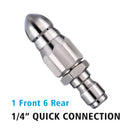 Stainless Steel Sewer Jetter Nozzle For Pressure Washer w/1/4 inch Connect for Drain